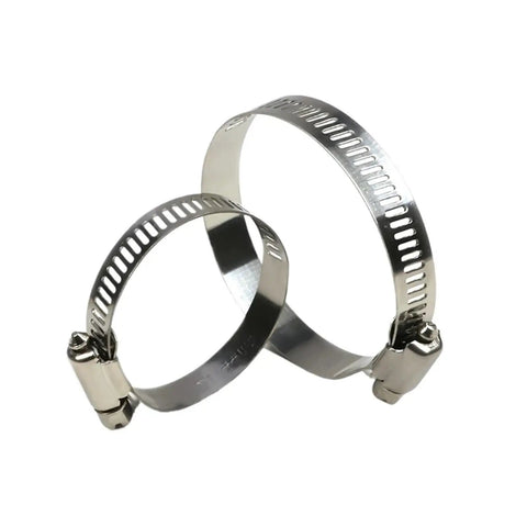 Durable 35 Pcs Adjustable Hose Clamps For Pipes Stainless Steel Worm Gear Fasteners With Wide Range Size Span From 40 To 76mm Perfect Fit For DIY And Home Repairs No More Leaky Hoses Let's Get This Work Done. Stainless steel worm gear hose clamps shown open