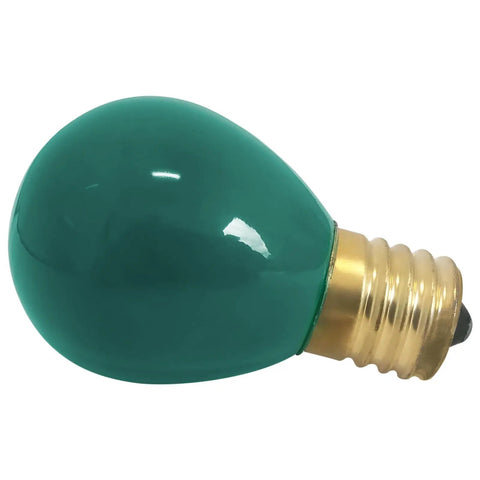 Slick Green Light Bulbs Two Pack 10 Watt 130 Volt S11 Shape With E17 Screw Base, glossy green light bulb for easy installation.