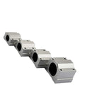 4 Pack Linear Motion Bearing Slides, SCS Series 6UU To 20UU And 8LUU To 20LUU, 6-20mm Length, Dope For CNC Parts, 3D Printer Upgrades, Precision Machines, DIY Projects, Includes SCS16UU Variant. four silver linear bearing blocks in a row
