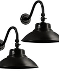 Two Pack 14 Inch Barn Light Outdoor Dusk To Dawn With Photocell, 42W 4200LM 5000K Farmhouse Porch And Doorway Lighting, Image of weatherproof black fixture.