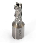 Heavy Duty High Speed Steel Annular Cutter With Rock Solid Weldon Shank And One Inch Cut Depth Slices Through Steel Like Butter On Magnetic Drills Milling Machines 7 16 Inch, showing a close-up view of the cutter's tip.