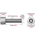 Micro M1.4 X 4mm Hex Socket Head Cap Screw DIN 912 Full Thread A2 Stainless Steel 304 Corrosion Resistant for electronics.