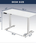 55 Inch Electric Height Adjustable Standing Desk Ultra Quiet Sit To Stand Work Table dimensions shown with height range of 27 to 45 inches.