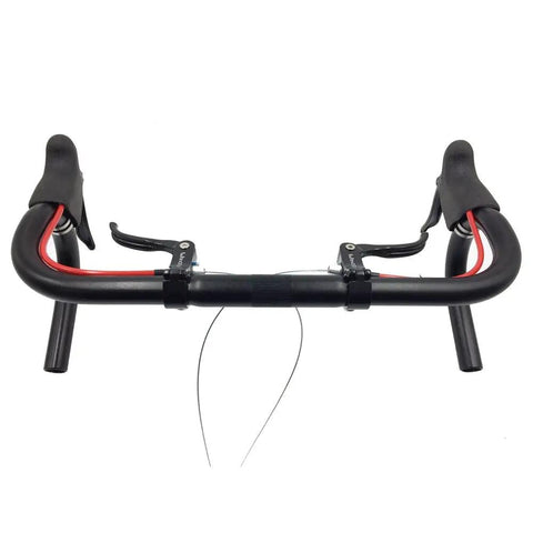 Front view of Ergonomic Aluminum Alloy Brake Lever Set for Road Bikes, 22.2mm and 23.8mm clamp sizes, black top mount design.