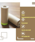 Pro Grade Pre Taped Masking Paper With Adhesive, 20 Inch By 50 Feet Painter Paper Roll shown on wooden surface with product features.