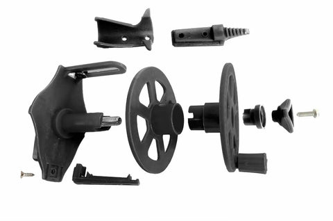 Go To Universal Composite Speargun Reel 50M For Spearfishing Fits Most Spearguns Black With Sliding Stainless Steel Line Guide dismantled view