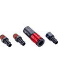 4-piece aluminum high-flow fittings kit; red and black fittings, 1/4-in NPT threads (front view)