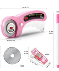 Pink Rotating Cutting Tool Set With Five Extra Blades And Pens Ergonomic Handle Tools With Safety Lock And Twenty Sewing Clips