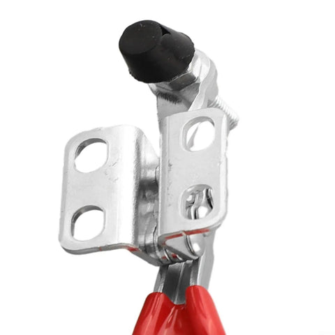 Heavy Duty Quick Release Toggle Clamp Vertical Hand Clip For CNC Woodworking And Metalworking, 27Kg Holding Power, 80mm Horizontal Hinged Clamp, Fast Clamping, Built Tough Metal Construction, Silver Finish, silver metal side view