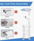 Freestanding Toilet Paper Holder With Top Shelf Storage For Mega Rolls Phone And Wipes Ivory White Nautical Style Bathroom Organizer Super Handy For Easy Reach with tool-free assembly instructions.