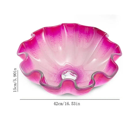 USZWBY Vessel Sinks Bathroom Vessel Sink Tempered Glass Wash Basin pink art bowl sink with ruffled edge, 42cm/16.53in diameter
