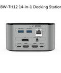 Slick Operator 14 In 1 Type C Docking Station For Macbook And PC Laptop Rigs showing multiple ports on a gray hub.