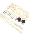 Top Notch 76 Piece Wool Polishing Wheel Set for Electric Grinder includes soft wool wheels and shafts for buffing.