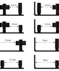 Sliding Barn Door Floor Guide And Wall Mounted Hardware with Flush Bottom Adjustable Stay Rollers Set of 2 showing 8 setup options.