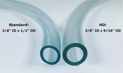 Comparison of standard and HD tubing for Oil Drain Valve Kit With Heavy Duty Three Foot Hose For F106N Long Nipple.