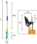 Top Notch Long Reach Cordless Pruner With Sixty Four Inch Pole and smooth operator slicing power for high branch trimming.