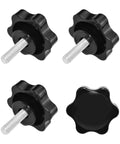 Four black plastic star-shaped M6 x 20mm clamping knobs for umbrella base replacement