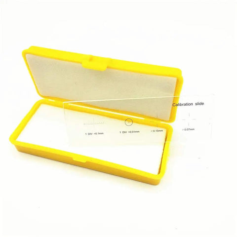 Microscope Stage Micrometer Calibration Slide With Four Scales And 0.01mm Reticle Calibrating Ruler in yellow case