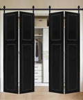 Heavy Duty Barn Door Hardware Kit With Slick Rolling Tracks For Closets And Laundry Rooms Compact Bi Fold Design fits black bi-fold doors in closet.