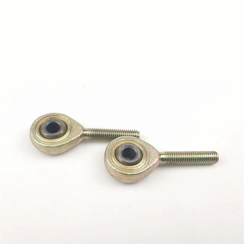 Kickass 2Pcs Rod End Bearings With Male Female M5X0.8 Threads Built Like Steel For Dead Smooth Suspension Linkage Movement Providing Sick Wear Resistance And Serious Gritproof Longevity. Two steel rod end bearings shown from an angled view.
