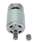 12V DC High Power 15000 RPM Electric Motor For RC Cars And Ride On Toys Beef Up Speed And Torque 35mm Diameter 57mm Length 80mm Total Length Replacement Part, showing front view with gear.