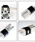 Nema23 stepper motor with silver aluminum mounting clamp, front view
Nema23 stepper motor with aluminum clamp bracket, side view
Angled view of 57x57x50mm aluminum motor mount bracket for NEMA23
Rear view of Nema23 stepper motor with aluminum clamp mounting bracket