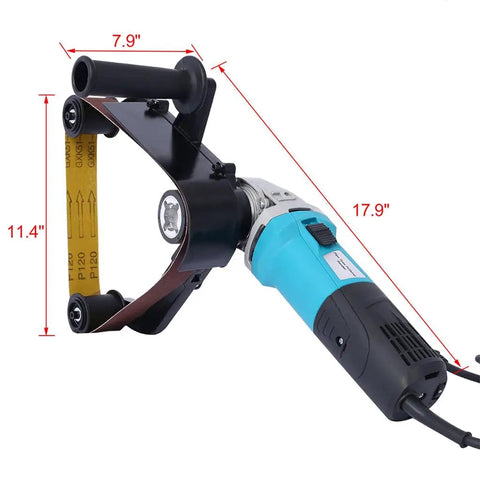 Top-Notch 1300W Tube Belt Sander With Variable Speed Pipe Polisher For Metal, Wood, Aluminum, detailed view of sander dimensions.