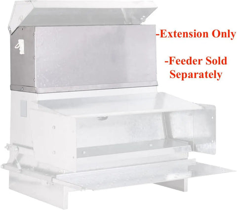 Spice Up Your Coop Setup With This 15lb Treadle Feeder Extension, silver metal feeder extension with sealed lid for backyard birds and ducks.