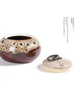 Sweet Ceramic Tea Canister For Loose Leaf Bin Plus Kitchen Pantry Setup, brown and textured ceramic jar with lid.