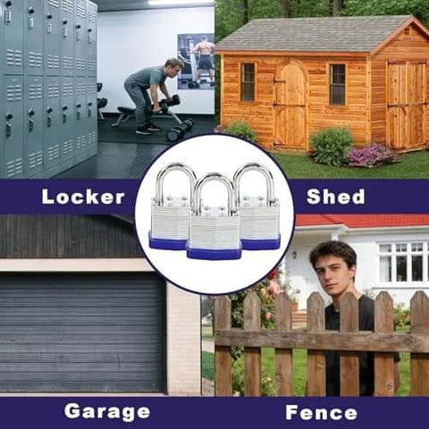 Trinity Keyed-Alike Padlocks Outdoor Heavy Duty Laminated Steel Body 1-9/16 Inch Shackle 40mm for locker, shed, garage, fence
