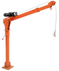 Orange heavy duty truck bed crane with 3500 lbs 12V winch one person setup, 360 degree swivel, hitch mounted engine hoist.