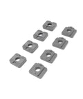 Heavy Duty Nylon Miter Table Slide Replacement Kit Built Tough For Your Shop With Smart 3D Printed Rollers Smoothing Out Every Cut For That Sweet Saw Glide - 10 gray nylon miter track sliders arranged.