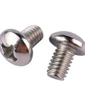 Two 1/4-20 x 1-1/4 Pan Head Phillips Machine Screws in 304 stainless steel, fully threaded, showcasing corrosion-resistant finish.