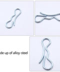5 Piece Heavy Duty Alloy Steel Cotter Pins Silver Lockfasteners For Industrial Sci Work Replace Old Rusted Parts Strong Corrosion Resistant Clips in three views showing the durable design.