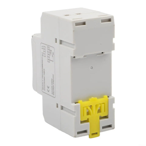 Programmable Timer Switch With Weekly Cycle For Automatic On Off Of Lights And Appliances No Fuss Setup 16 Daily On Off Periods Capacitive Touch Buttons Reliable Circuit Protection Easy Home Automation white modular switch with yellow terminal clip