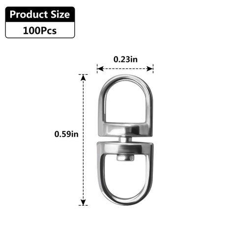 360 Degree Swivel Key Ring Connectors Set With Double Opening Clasps Zinc Alloy Spinner Clips For Lanyards Backpacks Jewelry Diy Keychain Making Accessories No Tangle Design, 0.23 x 0.59 in, 100 pcs