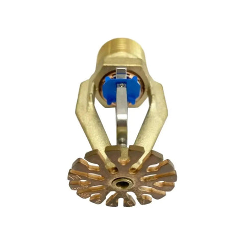Heavy Duty UL FM Approved Upright Fire Sprinkler With Sleek Glass Bulb Trigger, brass material, front view detail.