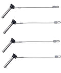 Boat Bimini Top Pins 3/16 Inch Stainless Steel Quick Release Pull Pins With Nylon Head And Lanyard For Ball Socket Deck Hinges No Rust Marine Hardware Pack Of 4 shown horizontally with lanyards