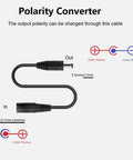 Polarity converter cable showing connections for 9V DC Power Supply 1A With Dual Barrel Plugs 5.5 x 2.1mm And 5.5 x 2.5mm Center Positive