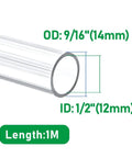 Clear PVC Vinyl Tubing One Half Inch Inner Diameter Nine Sixteen Inch Outer Diameter BPA Free Heavy Duty Flexible Plastic Tube Three Point Three Feet Long Industrial Grade Ideal For Water Air Irrigation Applications diagram with dimensions 1/2 ID, 9/16 OD, 1 meter length.