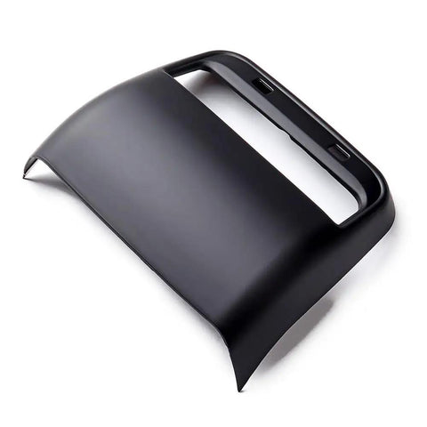 Fresh Matte Black Rear Air Vent Covers Plus Center Console Armrest Wraps For Tesla Model Y And Model 3 angled view showing matte surface and cutouts.