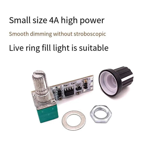 Top Notch LED Constant Voltage Dimmer Board For Desk Lamps With 0 To 100 Percent Stepless Smooth Fade Control And No Flicker For Live Streaming Gear Or Any DC 3.7V To 24V Setup Powering Lithium Batteries Easily With Blue Light Indicator. Small size dimmer board with adjustable knob for smooth dimming and power control.