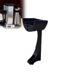 Slick Side Mount Clip Holder For Spare Coffee Maker Lids that locks tight, black, mounted beside a coffee maker.