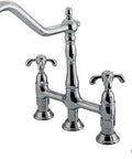 French Country Bridge Kitchen Faucet With Brass Sprayer In Polished Chrome Built To Last Solid Brass Construction Vintage