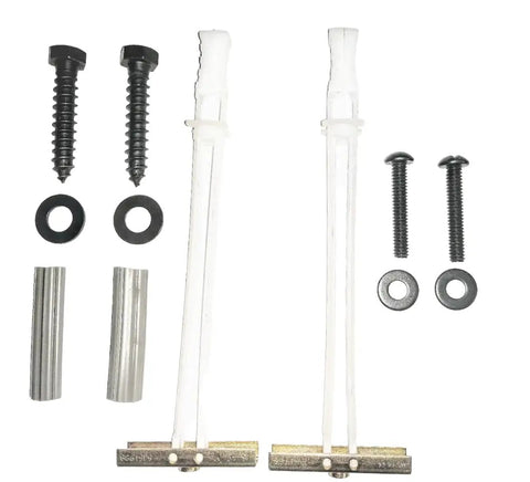 Mounting hardware set for Top Shelf Two Foot Wrought Iron Handrail, featuring screws and spacers for secure installation.