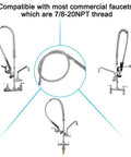 60 Inch Pre Rinse Sprayer Hose With Heat Resistant Handle Pro Grade Replacement For Commercial Kitchen Sinks, fittings shown