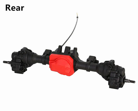 Rear view of Beefed Up Portal Axle Upgrade Kit With Nylon Front And Rear Axles And Differential Lock For 1 By 10 RC Crawler TRX4 Defender