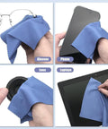 Blue microfiber cleaning cloths, 6x7 in, 12-pack for glasses and lenses.
Blue microfiber cleaning cloth for smartphone screens; 6x7 in, 12-pack.
Blue microfiber cleaning cloth cleaning camera lens; 6x7 in, 12-pack.
Blue microfiber cleaning cloth wiping laptop screen; 6x7 in, 12-pack.