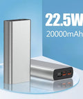 DIY Custom Polymer Battery Charging Case For Two 1260110 Cells Offering Hella Fast 22.5W PD Bidirectional Power Delivery With A Slick Led Digital Display Inside A Rock Solid Aluminum Alloy Frame And Multiple Usb Outputs, showcasing a sleek aluminum portable charger with LED display.