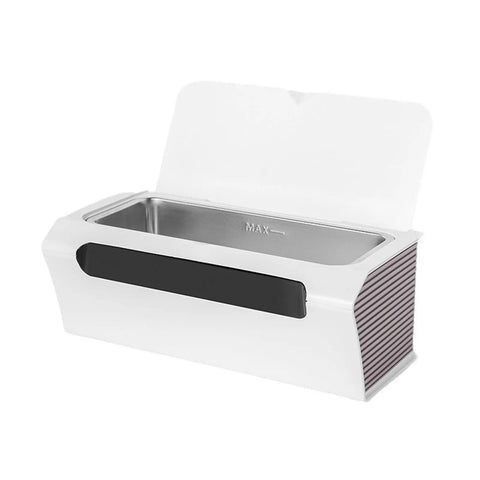 Top Shelf Mini Ultrasonic Cleaner Hella Crisp 500 ML Wash Bath for Rings Glasses with stainless steel basin and lid.